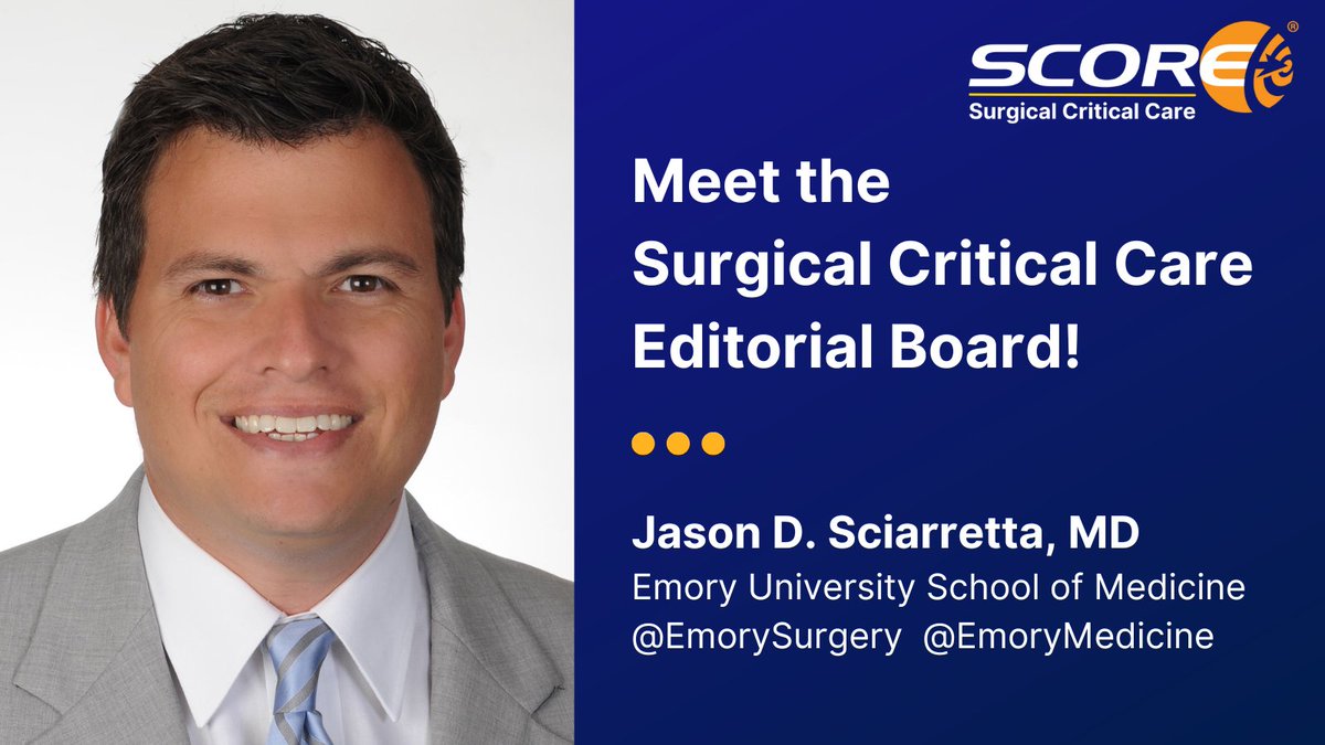 SCORE | Surgical Critical Care (@scorescc) on Twitter photo Meet the SCORE #SurgicalCriticalCare Editorial Board! Many thanks to Dr. Jason D. Sciarretta <a href="/EmorySurgery/">Emory Surgery</a> for dedicating your surgical expertise to the #SCC Curriculum. #MedEd #SurgEd #CriticalCare <a href="/EmoryMedicine/">Emory School of Medicine</a> <a href="/EmoryUniversity/">Emory University</a> <a href="/SURGCC/">SCCPDS</a> <a href="/SurgEdMD/">Mayur Narayan</a> <a href="/SCCM/">SCCM</a> Meet the SCORE #SurgicalCriticalCare Editorial Board! Many thanks to Dr. Jason D. Sciarretta <a href="/EmorySurgery/">Emory Surgery</a> for dedicating your surgical expertise to the #SCC Curriculum. #MedEd #SurgEd #CriticalCare <a href="/EmoryMedicine/">Emory School of Medicine</a> <a href="/EmoryUniversity/">Emory University</a> <a href="/SURGCC/">SCCPDS</a> <a href="/SurgEdMD/">Mayur Narayan</a> <a href="/SCCM/">SCCM</a>