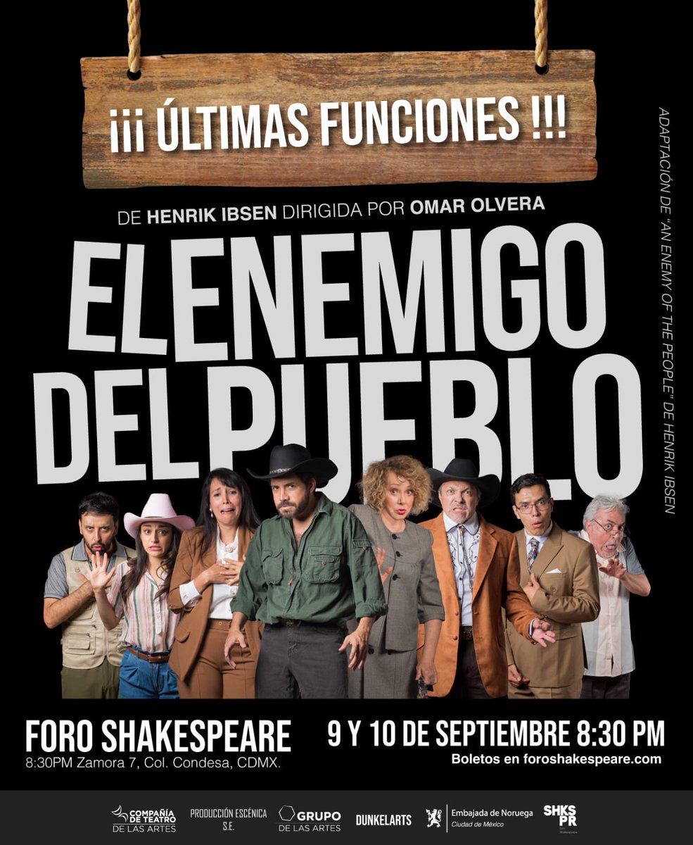 El enemigo del pueblo 
Últimas 2 funciones en el <a href="/ForoShakespeare/">Foro Shakespeare</a> 
9, 10 de septiembre
8:30 PM
#ForoShakespeare
bit.ly/3Vb1h96