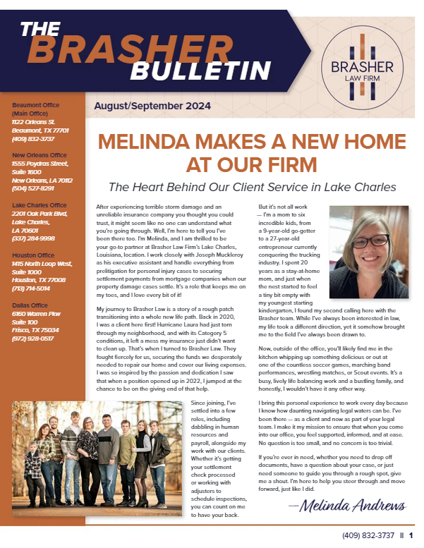 If you missed the Brasher Bulletin in your mailbox, you can read it online! Click this link: online.flippingbook.com/view/331820451/. Learn more about our office, the destruction Hurrican Beryl left in its path, or try a new fall recipe!