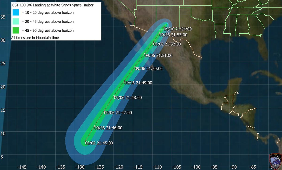 NASA en español (@nasa_es) on Twitter photo ¡Observa a la nave #Starliner en su regreso a la Tierra! Tras desacoplarse de la <a href="/Space_Station/">International Space Station</a> el 6 de septiembre, atravesará la atmósfera antes de aterrizar en Nuevo México. Si estás en la franja de visibilidad (horas en MT) y el cielo está despejado, ¡puede que la veas! ¡Observa a la nave #Starliner en su regreso a la Tierra! Tras desacoplarse de la <a href="/Space_Station/">International Space Station</a> el 6 de septiembre, atravesará la atmósfera antes de aterrizar en Nuevo México. Si estás en la franja de visibilidad (horas en MT) y el cielo está despejado, ¡puede que la veas!