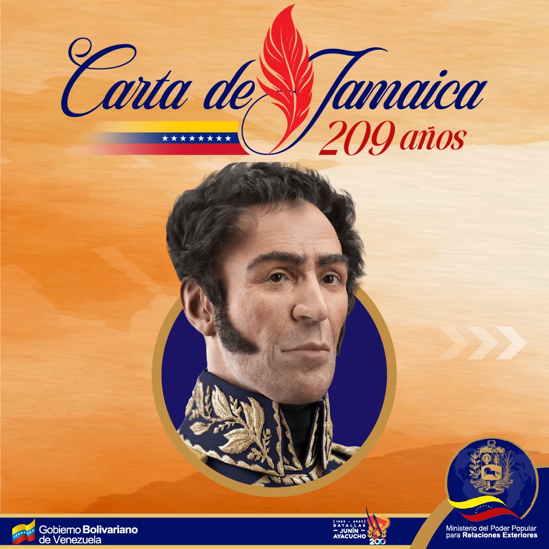 EmbaVEAngola's tweet photo. Al conmemorar 209 años de la Carta de Jamaica, reafirmamos la defensa de nuestra independencia frente a los imperios que en este tiempo histórico de unidad, continúan sus pretensiones de lanzarnos a las tinieblas. "El velo se ha rasgado" Viva la Patria para siempre! @yvangil https://t.co/Qalqh9XQmn