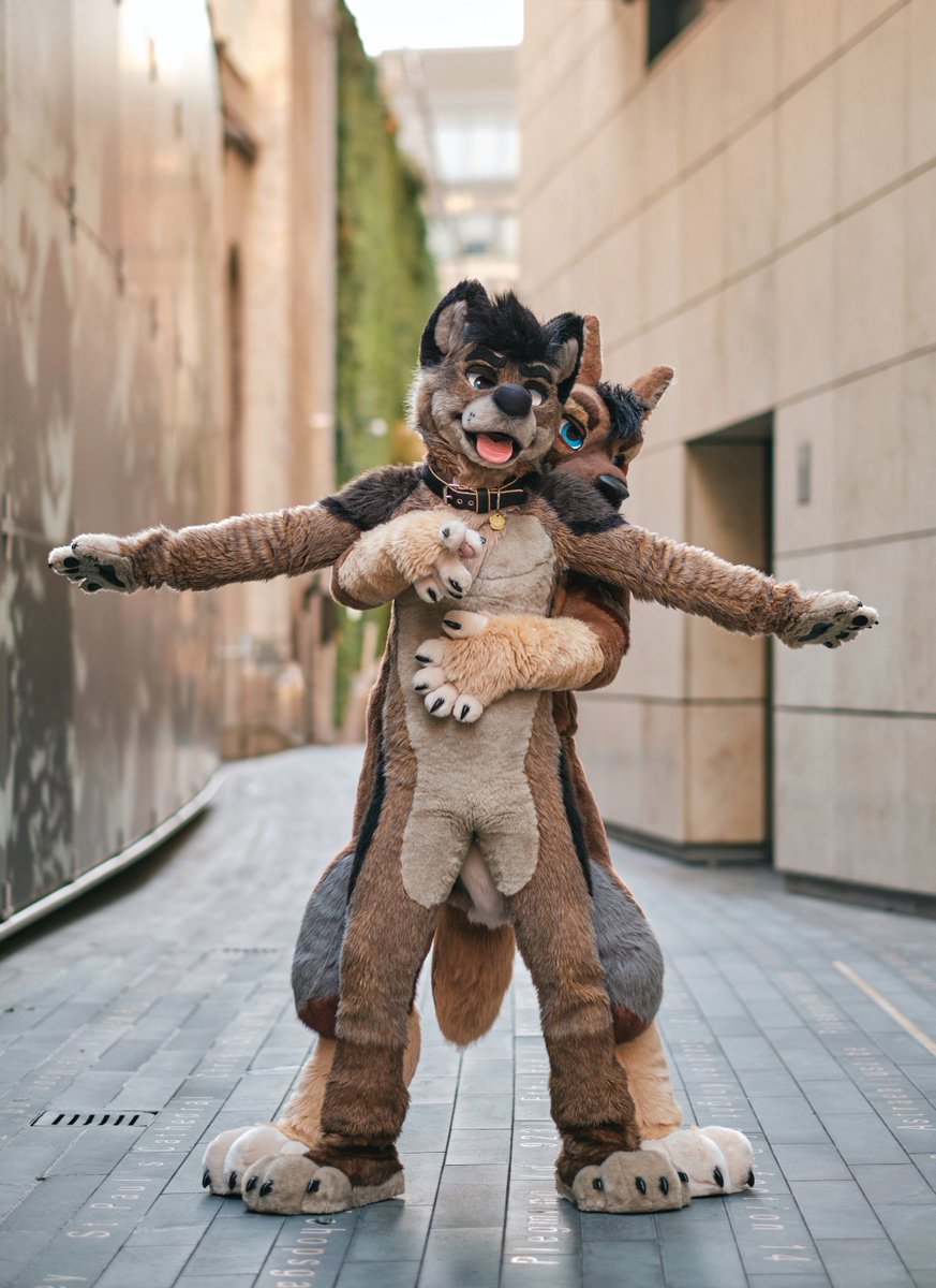 Doin the furry couples thing for #Fursuitfriday with my favourite dog in the world, my good time boy 🧡