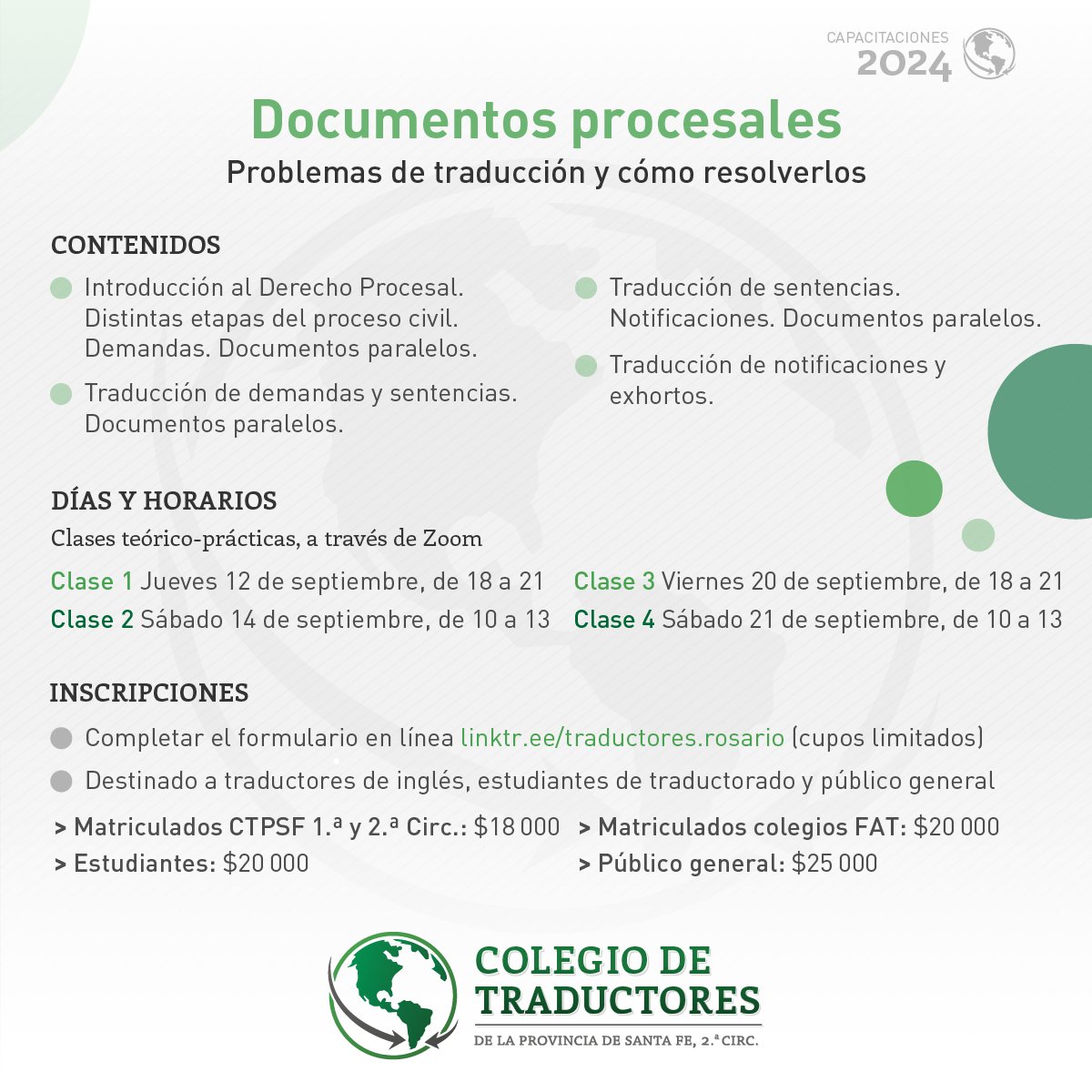 🟢 ¡Tercera capacitación del año a cargo de Marta Baduy, esta vez, junto a Matías Argüello Pitt como disertante invitado: «Documentos procesales. Problemas de traducción y cómo resolverlos»!

✍️ Link de inscripción: bit.ly/DocProcesales

¡Te esperamos!