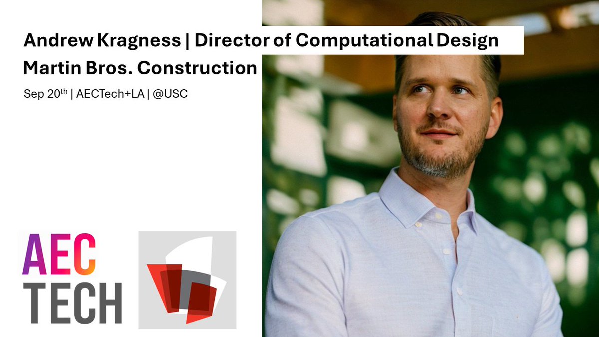 🚀 Excited to welcome Andrew Kragness, Director of Computational Design, to AECtech LA! 🎉
Andrew Kragness is an expert in façade design &amp; digital innovation. #AECTech #LA #ComputationalDesign
🎟️ Tickets available: aectech.us/la-event