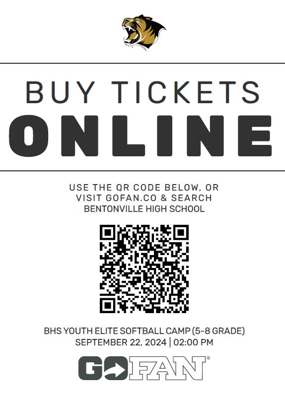 Bentonville Youth Elite  Softball Clinic 
(5th - 8th grades).  Must have travel experience.
September 22nd 
2 - 4 pm:  @ the Tiger Athletic Complex.
Check in: 1:45 - 2:00pm.
$30 - Limited Availability!
Camp will focus on all facets of the game.