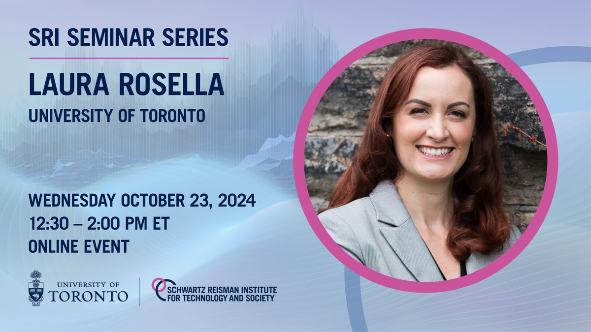 Schwartz Reisman Institute (@torontosri) on Twitter photo 📆 On Oct. 23, <a href="/LauraCRosella/">Laura Rosella</a> of <a href="/UofT_dlsph/">U of T Public Health</a> will share some work on how population-based risk assessment tools like AI technologies can better support public health planning and public health policy. Moderated by <a href="/drbethcoleman/">beth coleman</a> of <a href="/iccitutm/">ICCIT</a>.
Register: uoft.me/aQ9 📆 On Oct. 23, <a href="/LauraCRosella/">Laura Rosella</a> of <a href="/UofT_dlsph/">U of T Public Health</a> will share some work on how population-based risk assessment tools like AI technologies can better support public health planning and public health policy. Moderated by <a href="/drbethcoleman/">beth coleman</a> of <a href="/iccitutm/">ICCIT</a>.
Register: uoft.me/aQ9