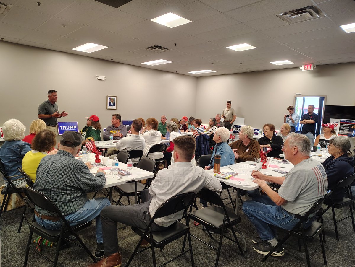 HaleySueWI's tweet photo. Packed house writing postcards to boost President Trump’s margin in Wisconsin! Special guest Tony Weid emphasized that effective voter contact is key to winning elections. 
#TrumpForce47 https://t.co/v0CVDUXWHD