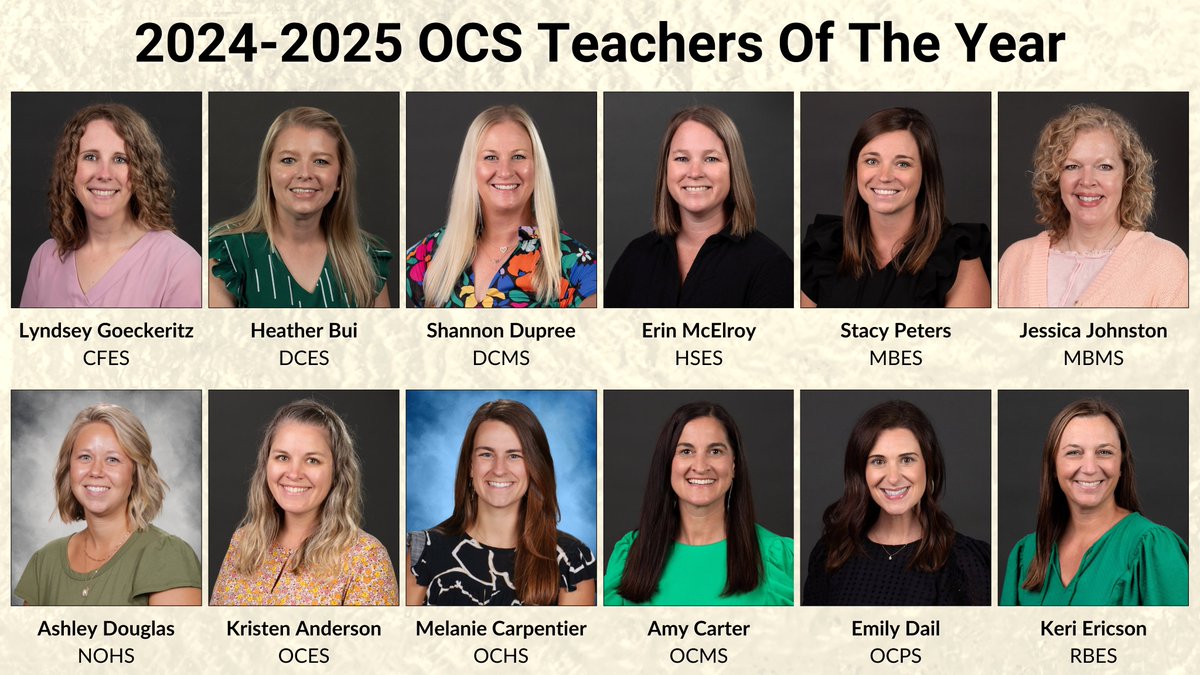 OCS on Friday announced its 2024-25 Teachers of the Year, representing each of the 12 schools in the district. The OCS Teacher of the Year Banquet, presented by the Oconee County High Schools Alumni Association, will take place on Sept. 26 at the Civic Center. 

1/2