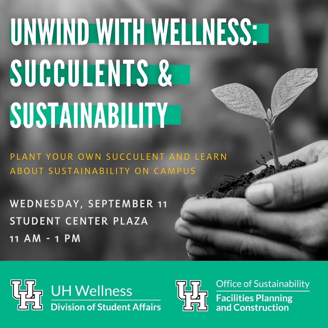 Unwind with Wellness Wednesdays are back and we’re ready to get dirty! 🍃Join Wellness and Office of Sustainability as we dig into environmental wellness by planting succulents 🪴 and exploring sustainability efforts ♻️on campus. No green thumbs necessary 😉
