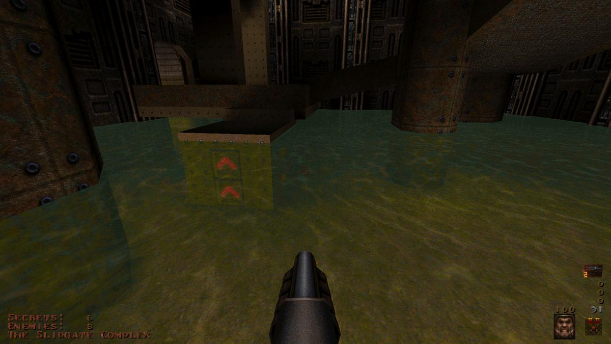 mankrip's tweet photo. Alright, here's volumetric fog for liquid volumes in the #Retroquad engine.
The purpose of this effect is to allow the underwater fog to be also visible from the outside of liquids.
Visually, the results aren't as good as I expected, but in conjunction with blurrier underwater surfaces, it does indeed help to give a good impression of turbidity to liquids.
However, right now the performance is really bad, so I'm not sure if I'll keep it.