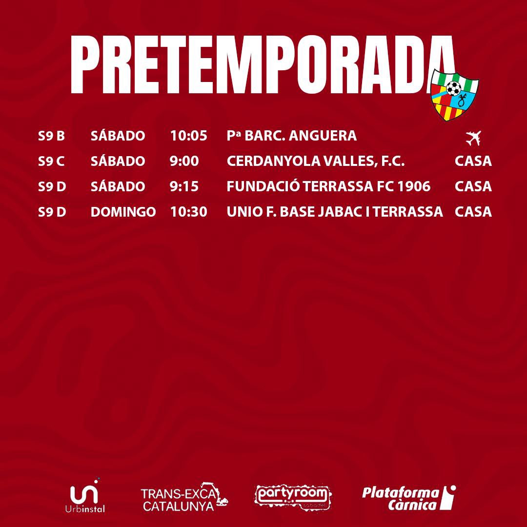 PARTITS DE PRETEMPORADA DEL CAP DE SETMANA 07 I 08 DE  SETEMBRE⚡

Molta sort a tots els equips!
Som-hi!👏🏼