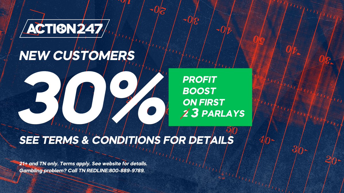 New Customers! Boost your odds with this our special promo for YOU!

Get a 30% #Boost on first THREE parlays!!

21+ and TN only. Terms apply. See website for details. Gambling problem? Call TN REDLINE: 800-889-9789