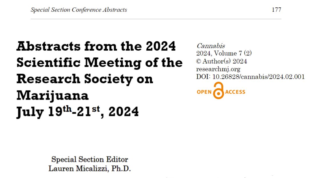 RSMj (@researchmj) on Twitter photo Poster and presentation abstracts from the 2024 RSMj Meeting are now published in Cannabis. Thanks to special section editor <a href="/LMicalizziPhD/">Dr. Lauren Micalizzi</a> from <a href="/BrownCAAS/">BrownCAAS</a> for her service on this!
#RSMj2024 <a href="/MGD_CMCR/">Centre for Medicinal Cannabis Research</a>
publications.sciences.ucf.edu/cannabis/index… Poster and presentation abstracts from the 2024 RSMj Meeting are now published in Cannabis. Thanks to special section editor <a href="/LMicalizziPhD/">Dr. Lauren Micalizzi</a> from <a href="/BrownCAAS/">BrownCAAS</a> for her service on this!
#RSMj2024 <a href="/MGD_CMCR/">Centre for Medicinal Cannabis Research</a>
publications.sciences.ucf.edu/cannabis/index…