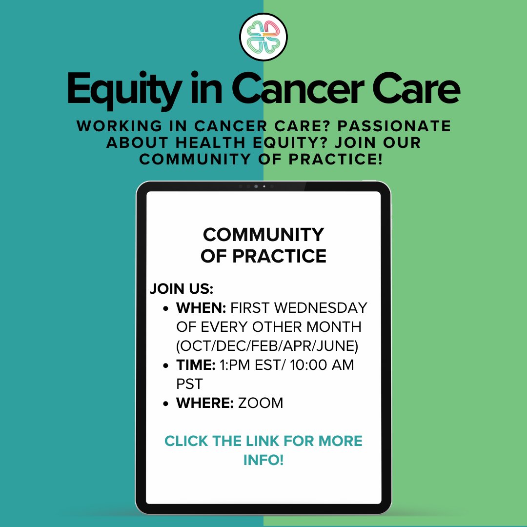 We're launching a community of practice! If you are working in the cancer care sector in Canada and you are interested in joining us, click for more info: 
equityincancercare.com/reache-lab-lau…
#health #equity #inequity #healthcare #cancer #cancercare #oncology #research #reachelab