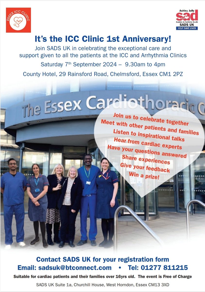 Looking forward to speaking at the #SADS UK event tomorrow, celebrating the #ICC and Arrhythmia services <a href="/EssexCTC/">EssexCTC</a> and listening to inspirational patient talks #SADSfamily #cardiacarrestsurvivor