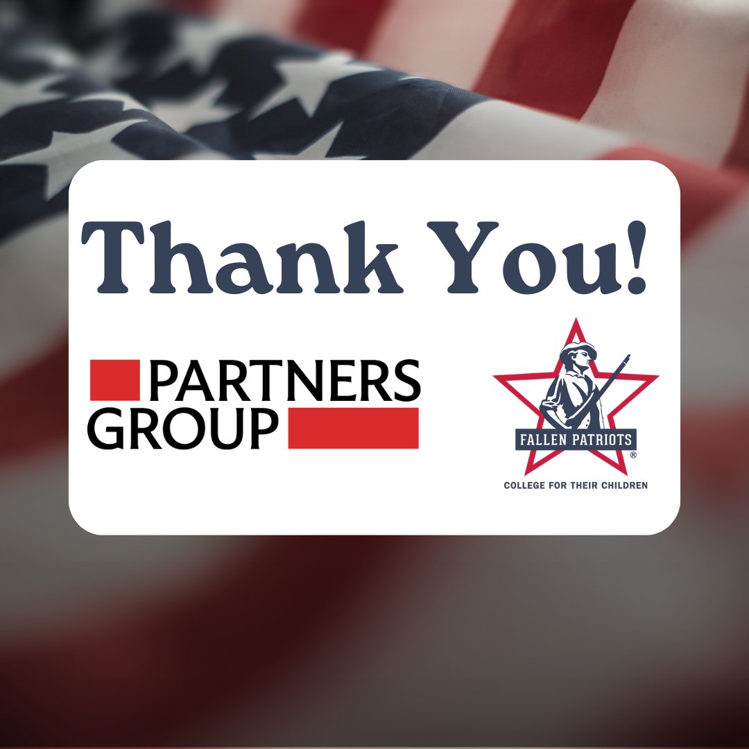 We are incredibly grateful to Partners Group for their generous grant, providing 8 years of college education for our #GoldStarScholars.   🌟 🎓

💙 With your support, we’re changing the lives of military families and honoring the legacy of our fallen patriots. 🇺🇸