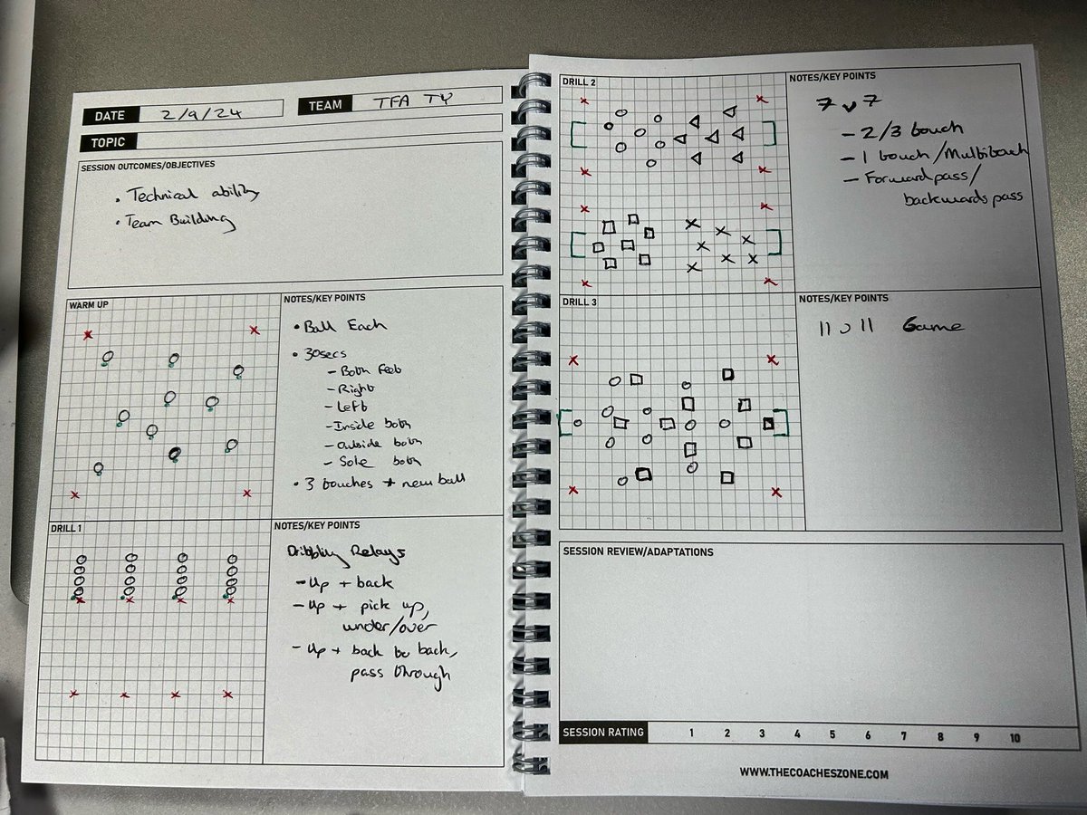 CRobCoaching's tweet photo. This weeks session plans for the @tfa_elite_ TY ⚽️
•
Any thoughts or questions on the sessions, I would love to hear them?
•
Sessions wrote up on @TheCoachesZone training notebook 📒
•
#CRCoaching #tfaelite #cork #soccer #coach #coaching #sessionplans #thecoacheszone https://t.co/lvnCRbyIFg
