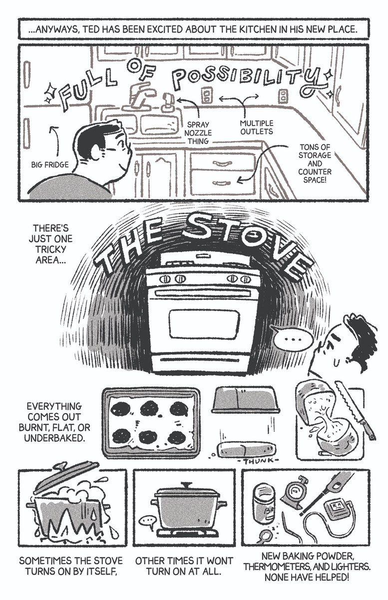 ShortBox Comics Fair (@sbcomicsfair) on Twitter photo Warning: this comic will make your heart grow 3 times bigger (minimum).
'Ted’s life is definitely perfect; new job, new promotion. Everything is definitely, totally, extremely fine. Except… the stove in his new place might be haunted…?'
New from the indomitable <a href="/cannedcabbage/">Jean Wei !?</a>! Warning: this comic will make your heart grow 3 times bigger (minimum).
'Ted’s life is definitely perfect; new job, new promotion. Everything is definitely, totally, extremely fine. Except… the stove in his new place might be haunted…?'
New from the indomitable <a href="/cannedcabbage/">Jean Wei !?</a>!
