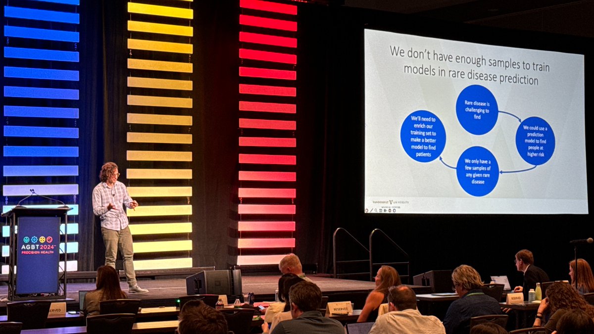 agbt's tweet photo. ABSTRACT SELECT: @MorleyTheodore from @VUMChealth details knowledge-informed machine learning to identify undiagnosed patients with rare diseases in electronic health records at @AGBT Precision Health 2024. #AGBTPH https://t.co/iQc3wNx2O2