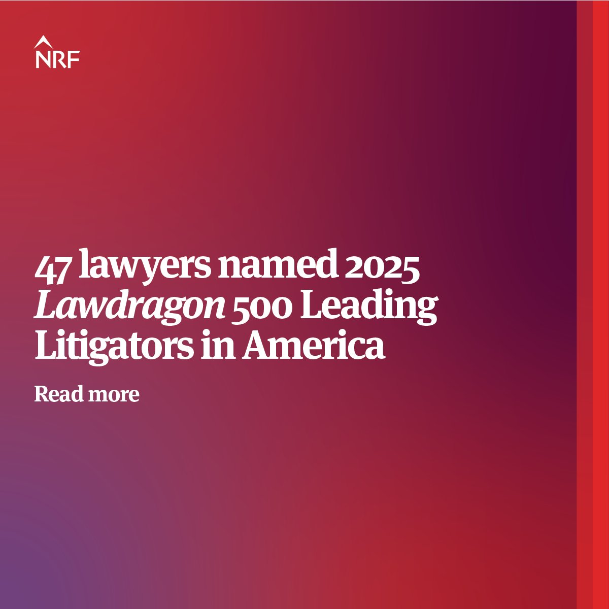 Lawdragon has recognized 47 of our lawyers to its 2025 Leading Litigators in America guide. ow.ly/rgp050ThSVV