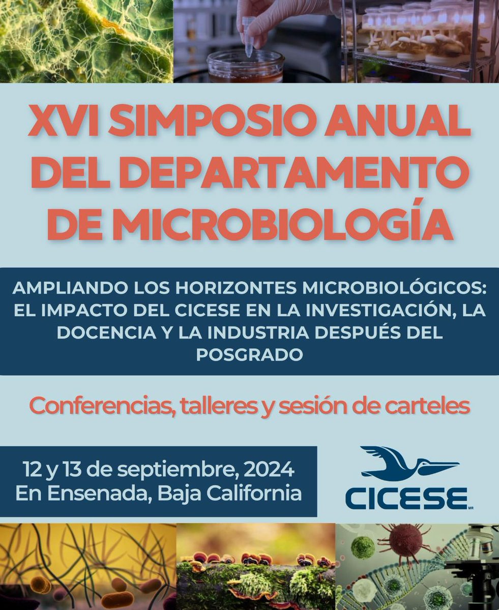 CICESE (@todoscicese) on Twitter photo Falta poco para que celebremos el #XVISimposioMicrobiología del #CICESE, pero todavía pueden inscribirse.
Para el registro, deben enviar un correo a avalverd@cicese.mx con:
• Nombre
• Institución
• Indicar virtual o presencial
Programa y más en simm.cicese.mx Falta poco para que celebremos el #XVISimposioMicrobiología del #CICESE, pero todavía pueden inscribirse.
Para el registro, deben enviar un correo a avalverd@cicese.mx con:
• Nombre
• Institución
• Indicar virtual o presencial
Programa y más en simm.cicese.mx