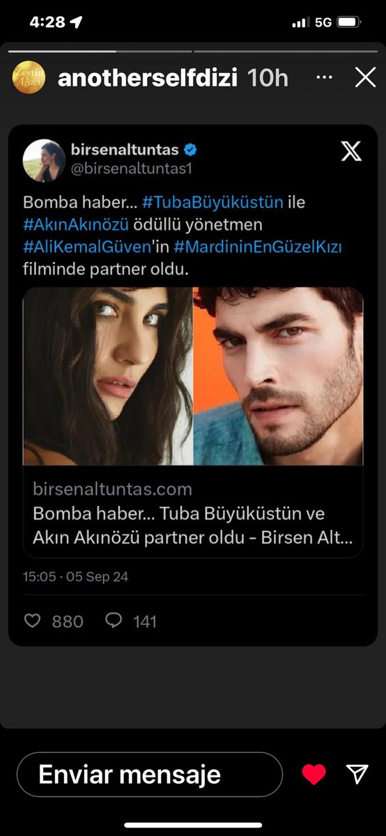 Que bonito es saber que viene en camino una gran historia con  excelentes actuaciones y grandes mensajes Gracias #TubaBüyüküstün y #AkinAkinözü