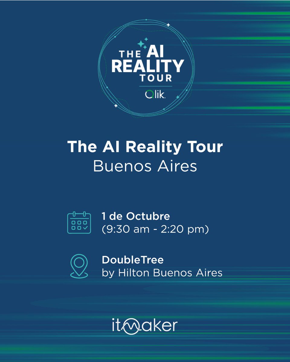 ITMakerArg's tweet image. ¡Sumate a 𝗧𝗵𝗲 𝗔𝗜 𝗥𝗲𝗮𝗹𝗶𝘁𝘆 𝗧𝗼𝘂𝗿 presentado por Qlik!🌍

🌐Inscribite para explorar juntos la innovación y tendencias de la inteligencia artificial.

📍1 de octubre 2024
🇦🇷 Registro Buenos Aires: lnkd.in/dWin5_QC
