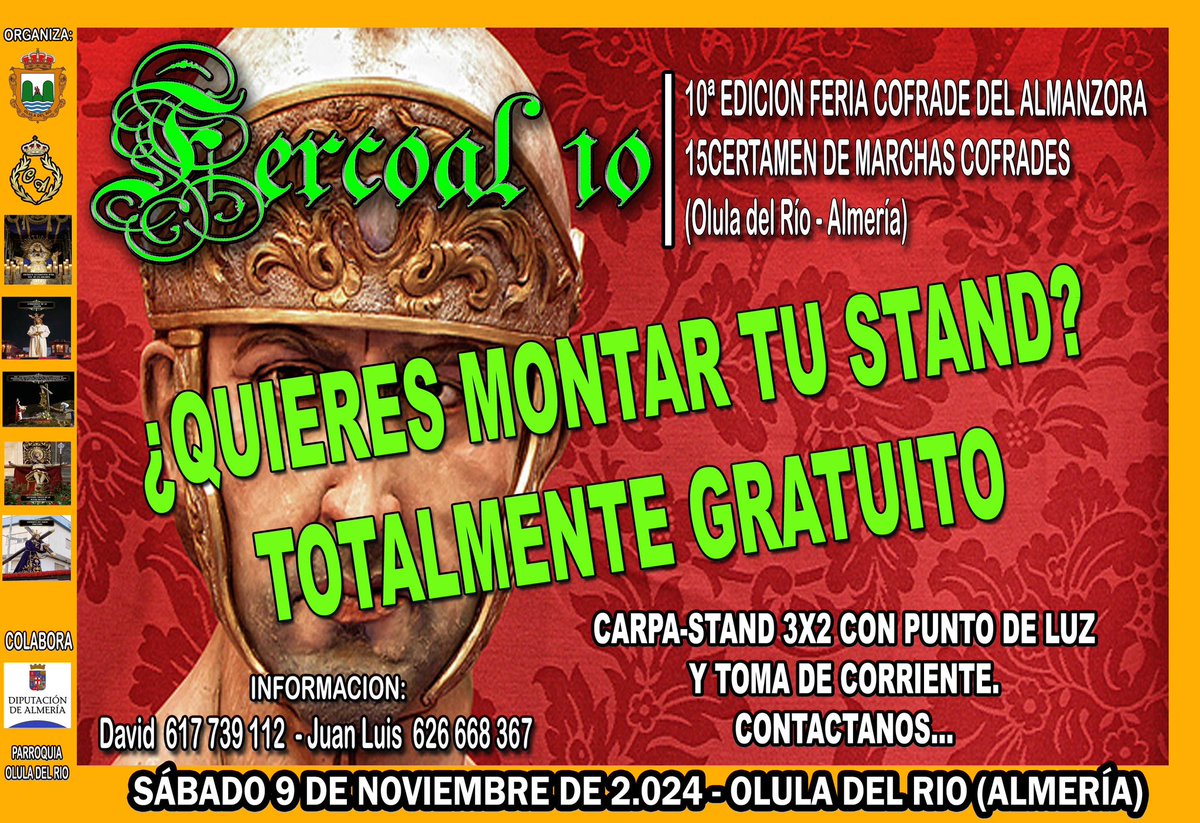 #Stand | ¿𝐐𝐮𝐢𝐞𝐫𝐞𝐬 𝐦𝐨𝐧𝐭𝐚𝐫 𝐭𝐮 𝐬𝐭𝐚𝐧𝐝 𝐞𝐧 𝐥𝐚 𝐦𝐚𝐲𝐨𝐫 𝐞𝐝𝐢𝐜𝐢𝐨𝐧 𝐝𝐞 𝐅𝐄𝐑𝐂𝐎𝐀𝐋?

🗓️ Sábado 9 Noviembre 2.024.
🛖 Carpas 3x2.
💡 Punto de Luz.
🔌 Toma de corriente.

¡𝗧𝗢𝗗𝗢 𝗚𝗥𝗔𝗧𝗨𝗜𝗧𝗢! 𝗡𝗮𝗱𝗶𝗲 𝘁𝗲 𝗱𝗮́ 𝗺𝗮́𝘀… 
Contacta 👇🏻👇🏻🟢🟢📞📞