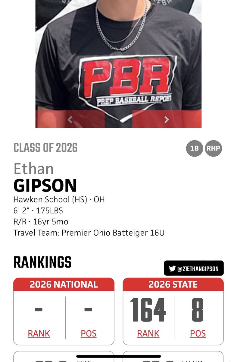 Blessed to be ranked within the Top 10 1B in Ohio and Top 175 overall!
Keep working to get better!