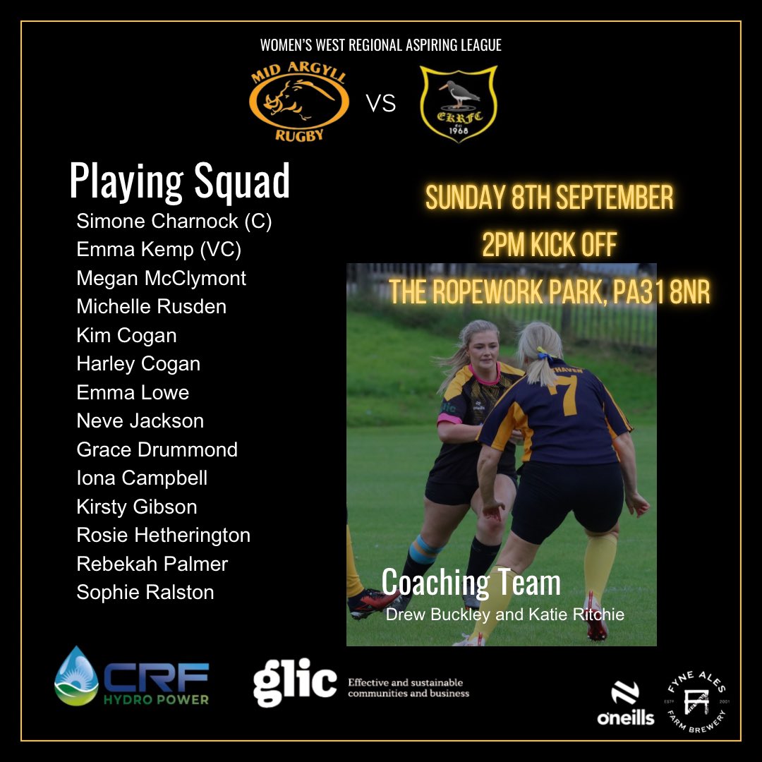 Mid Argyll RFC (@midargyllrfc) on Twitter photo Sunday’s squad for our Ladies home game in against <a href="/ekrfc/">East Kilbride RFC</a>
Come along and show your support to #theboars 💛
Want to make a whole day of it? We’ve got Women&Girls rugby all day at The Ropework Park - U14, U16 & Women
<a href="/happyeggshaped/">Happiness is Egg Shaped</a> #WomensWestAspiring #U16GirlsWestDevelopment Sunday’s squad for our Ladies home game in against <a href="/ekrfc/">East Kilbride RFC</a>
Come along and show your support to #theboars 💛
Want to make a whole day of it? We’ve got Women&Girls rugby all day at The Ropework Park - U14, U16 & Women
<a href="/happyeggshaped/">Happiness is Egg Shaped</a> #WomensWestAspiring #U16GirlsWestDevelopment