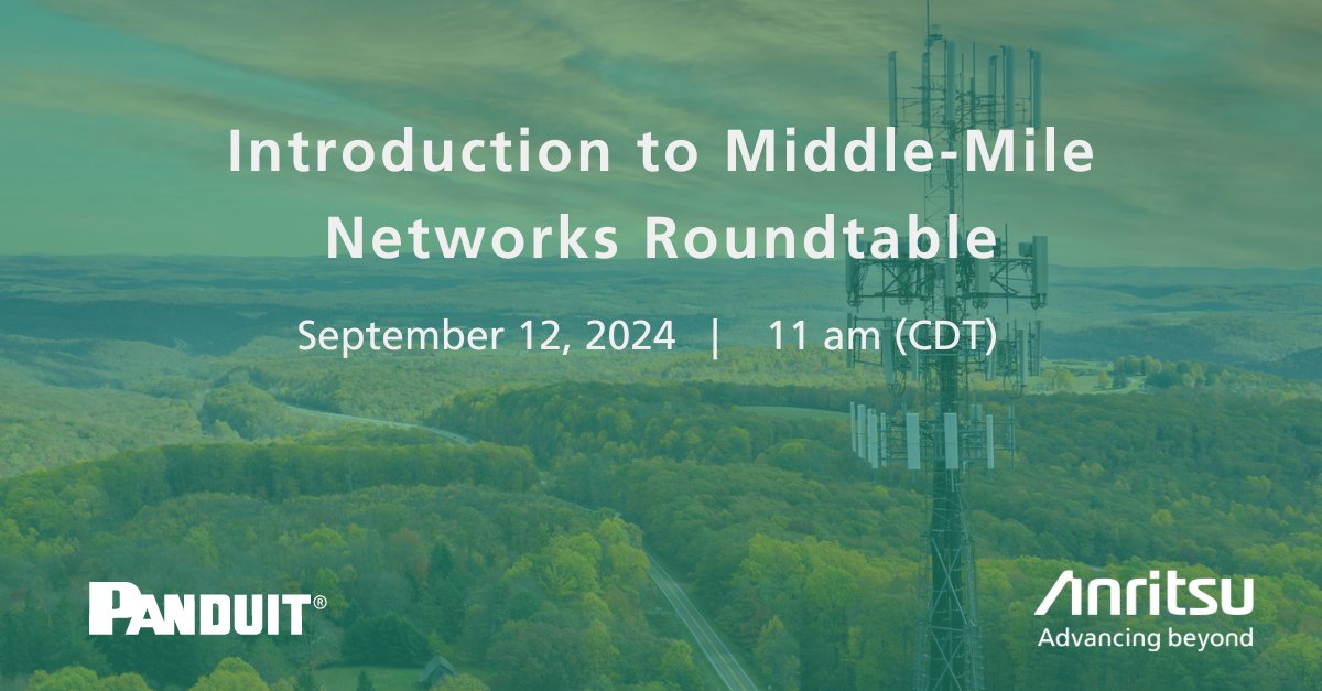 Anritsu's tweet photo. ๐ Join us for an exclusive webinar on Middle-Mile Networks. Learn from experts from #Anitsu and @Panduit and gain insights that can elevate your skills.
๐
Date: September 12
โฐ Time: 11 am (CDT)
๐ Register Now: https://t.co/AvyWHWPp0E
#ruralbroadband #middlemile #BEAD https://t.co/mFueoNO3KF