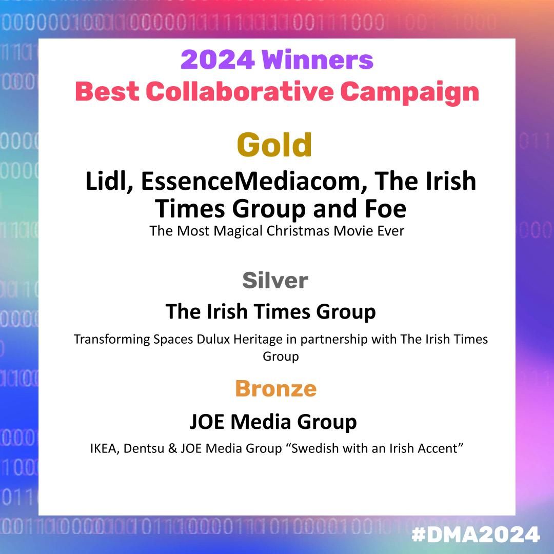 A huge congratulations to <a href="/lidl/">Lidl in Deutschland</a> <a href="/emc_ireland/">EssenceMediacom Ireland</a> <a href="/IrishTimes/">The Irish Times</a> and <a href="/we_are_foe/">Foe</a>, winning gold in Best in Retail and Consumer Goods
Congratulations also to our silver and bronze winners, <a href="/IrishTimes/">The Irish Times</a> and <a href="/JOEdotie/">JOE.ie</a> as well as our other finalists!

#DMA2024 #digital #dma #digital media