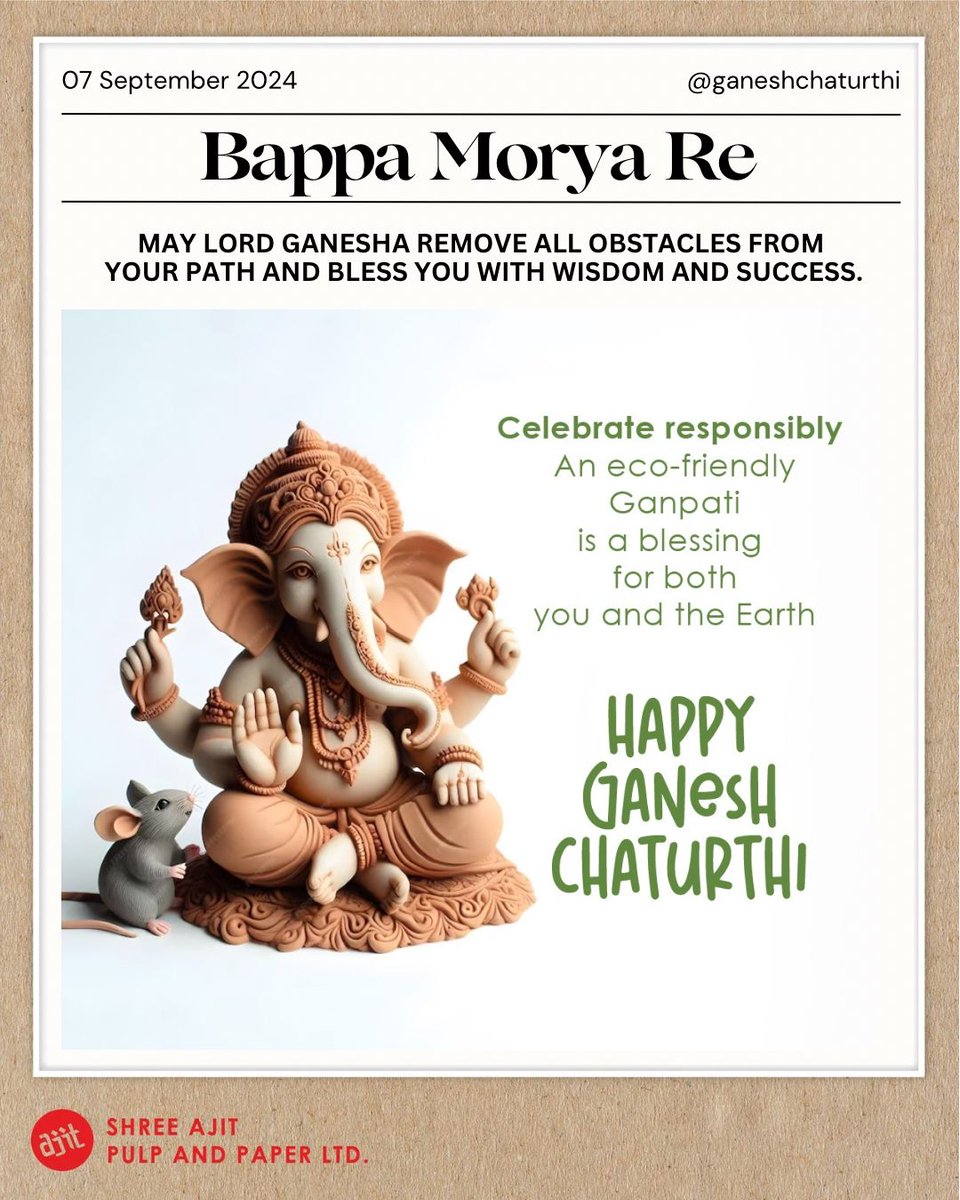 ShreeAjitVapi's tweet photo. #GaneshChaturthi

High Tensile &amp; Tear | Export Quality | 40-300 GSM &amp; 20-40 BF | Natural &amp; Ajit Gold Shade | Maintaining Global Quality Standards Since 1997

#KraftPaperManufacturer #Multilayer #Testliner #FSCcertified #NaturalShade #AjitGoldShade #TrustInConsistency https://t.co/NfyLsF8czK