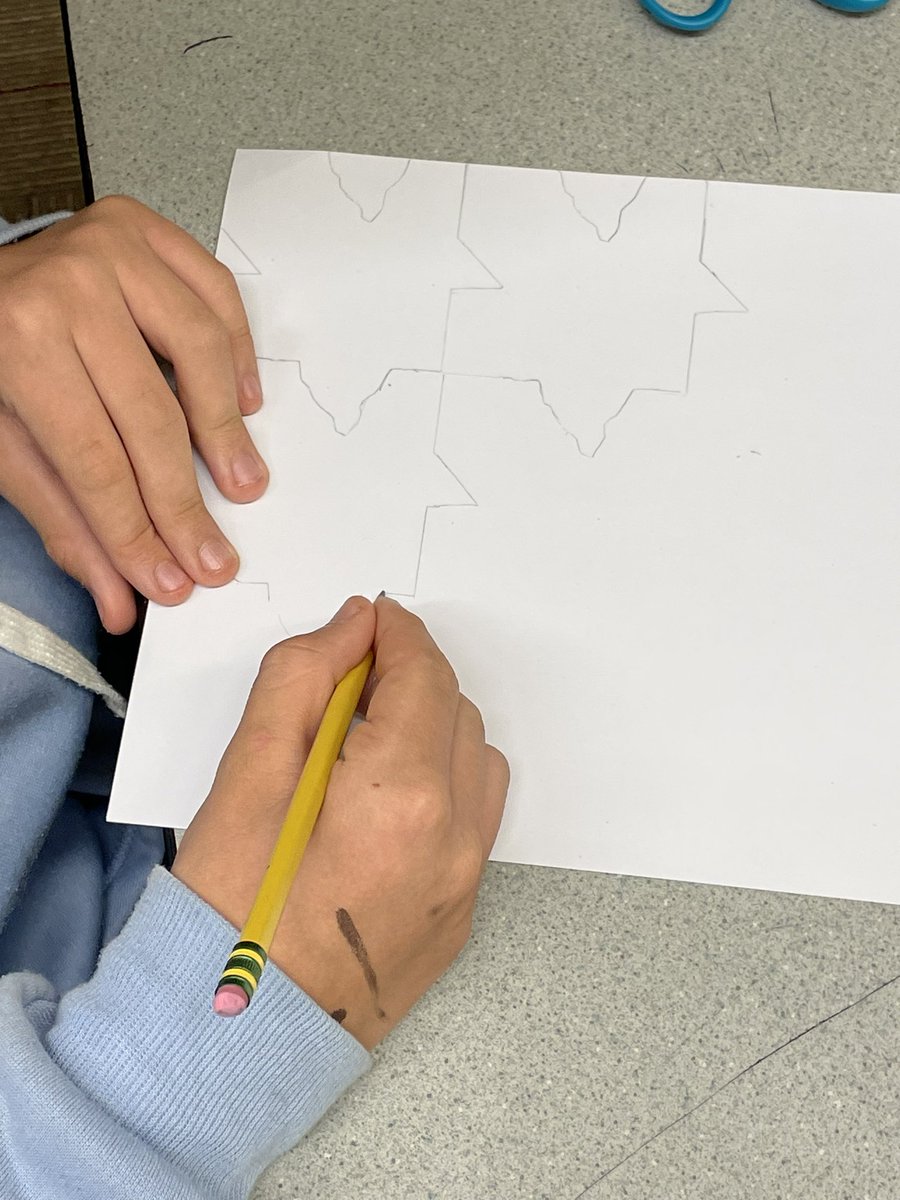 derwood73's tweet photo. I absolutely love teaching. This morning was the highlight of my week when I was able to teach a group of K-8 students how to make tessellations as part of Friday Start with Art. #OneCorbett @CorbettSchools https://t.co/M4h2CHhvMX