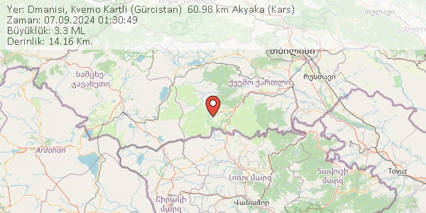 son__depremler's tweet photo. Yer: Dmanisi, Kvemo Kartli (Gürcistan)  60.98 km Akyaka (Kars) 
Zaman: 07.09.2024 01:30:49
Büyüklük: 3.3 ML
Derinlik: 14.16 Km. 
Detay: https://t.co/xQMzyYDbfk
#Gürcistan #Dmanisi, Kvemo Kartli   - [60.98 km] Akyaka   #deprem https://t.co/gqKGQLhtuV
