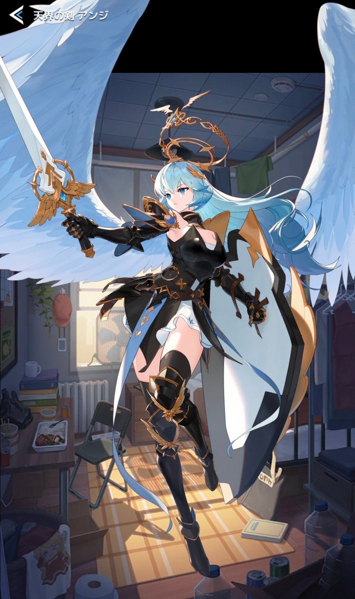 eclair_guardian's tweet photo. 天使アンジの���ネタ

前作でケイデンたちと一緒に戦った天使
元天界守護騎士団「ガーディアンズ」団長

愛用武器は『ガラティン』…だったのですが今作では『グロリア』に変更
ただガラティンのデザインは既に英雄の両手剣に流用されているので昔の名剣なのかも？
#ガデテル
#ジャマモン
#dungeonlink https://t.co/jHNBYkDTi6