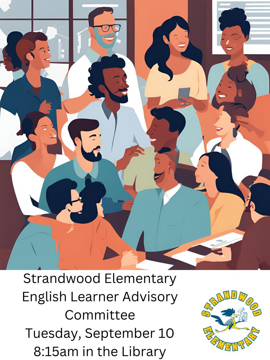 Parents, if your family's primary language is not English, we want your help! Strandwood is starting an English Learner Advisory Committee on September 10 at 8:15am in the Library. Spanish and Farsi translators will be present. <a href="/MtDiabloUSD/">MDUSD</a>