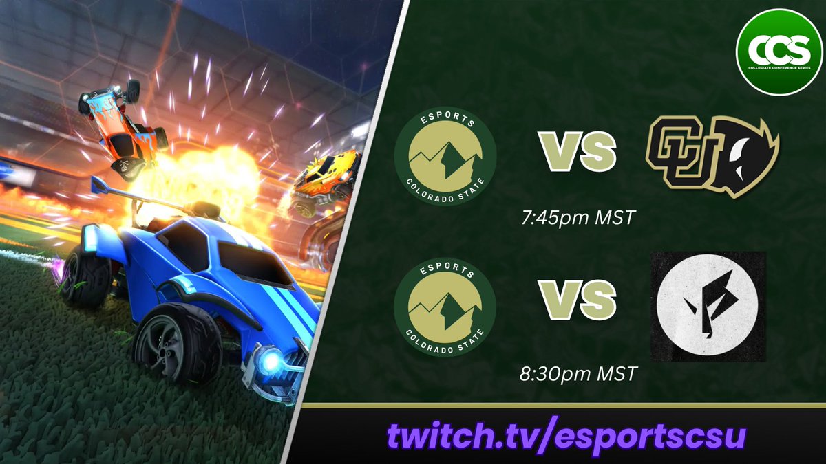 #rocketleague matches start TONIGHT! Join us Tonight at 7:45pm MST and Again at 8:30pm MST on Twitch! 

twitch.tv/esportscsu