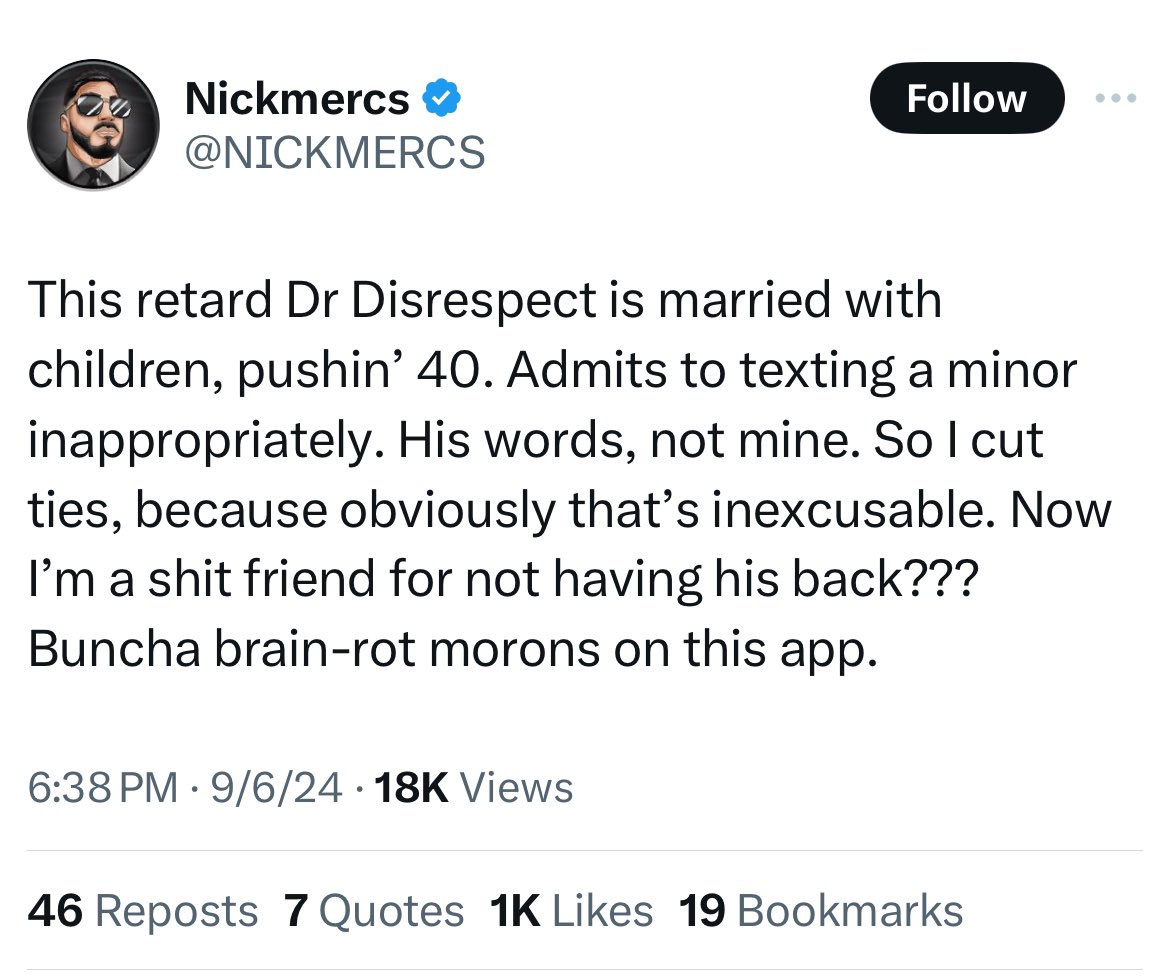 Nickmercs response to Dr Disrespect return