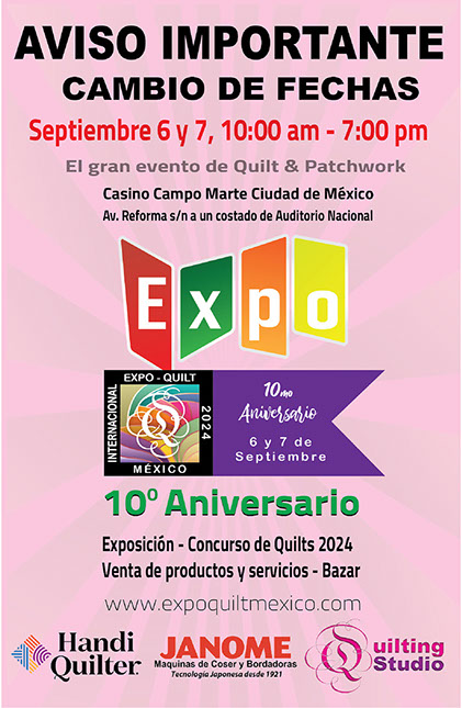 canicain's tweet image. Expo Quilt México 2024 

Fecha: 6 y 7 de septiembre, 2024

Lugar: Casino Campo Marte, CDMX

Más información: expoquiltmexico.com.mx

#ExpoQuiltMéxico #PatchworkLovers #QuiltCommunity #ArteTextil #EventosCDMX #Manualidades #CraftingEvents #TalleresCreativos #CulturaTextil