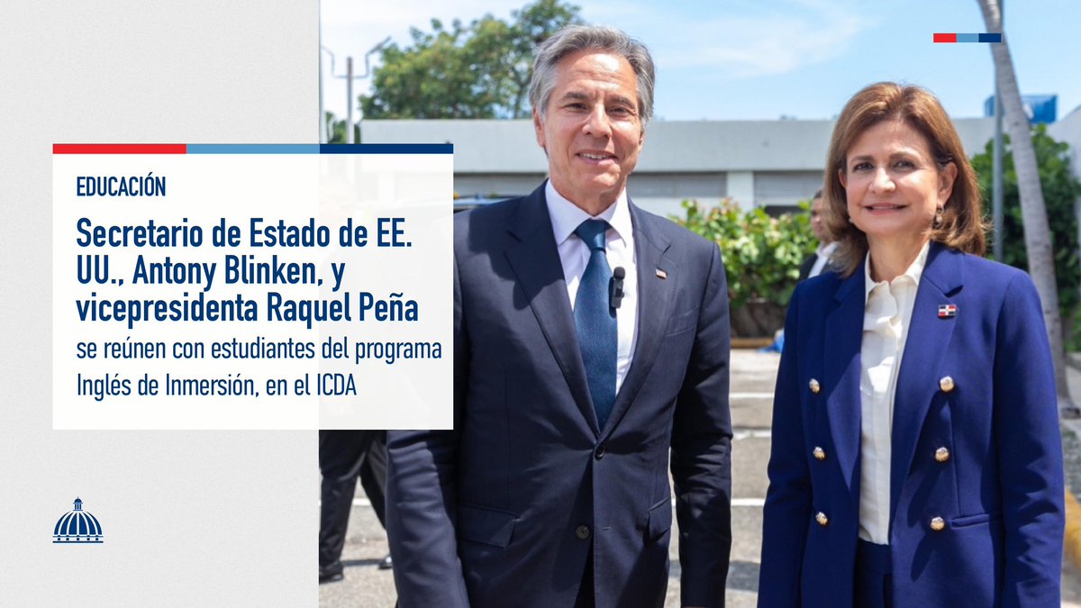 ComunicacionesDO (@comunicaciondo) on Twitter photo El secretario de Estado de los EE.UU., <a href="/SecBlinken/">Secretary Antony Blinken</a>, y la vicepresidenta <a href="/RaquelPenaVice/">Raquel Peña</a> se reunieron con 25 estudiantes del programa Inglés de Inmersión, en el <a href="/ElDominico/">Domínico Americano</a>.
presidencia.gob.do/noticias/secre…
#Educación #ComunicacionesDO El secretario de Estado de los EE.UU., <a href="/SecBlinken/">Secretary Antony Blinken</a>, y la vicepresidenta <a href="/RaquelPenaVice/">Raquel Peña</a> se reunieron con 25 estudiantes del programa Inglés de Inmersión, en el <a href="/ElDominico/">Domínico Americano</a>.
presidencia.gob.do/noticias/secre…
#Educación #ComunicacionesDO