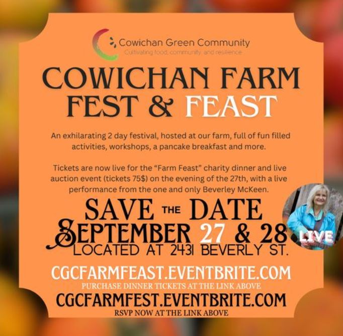 TransitionCowic's tweet photo. Mark your calendars for Sept 27 &amp; 28 to celebrate &amp; support the amazing work of Cowichan Green Community! https://t.co/OybrzkPavw