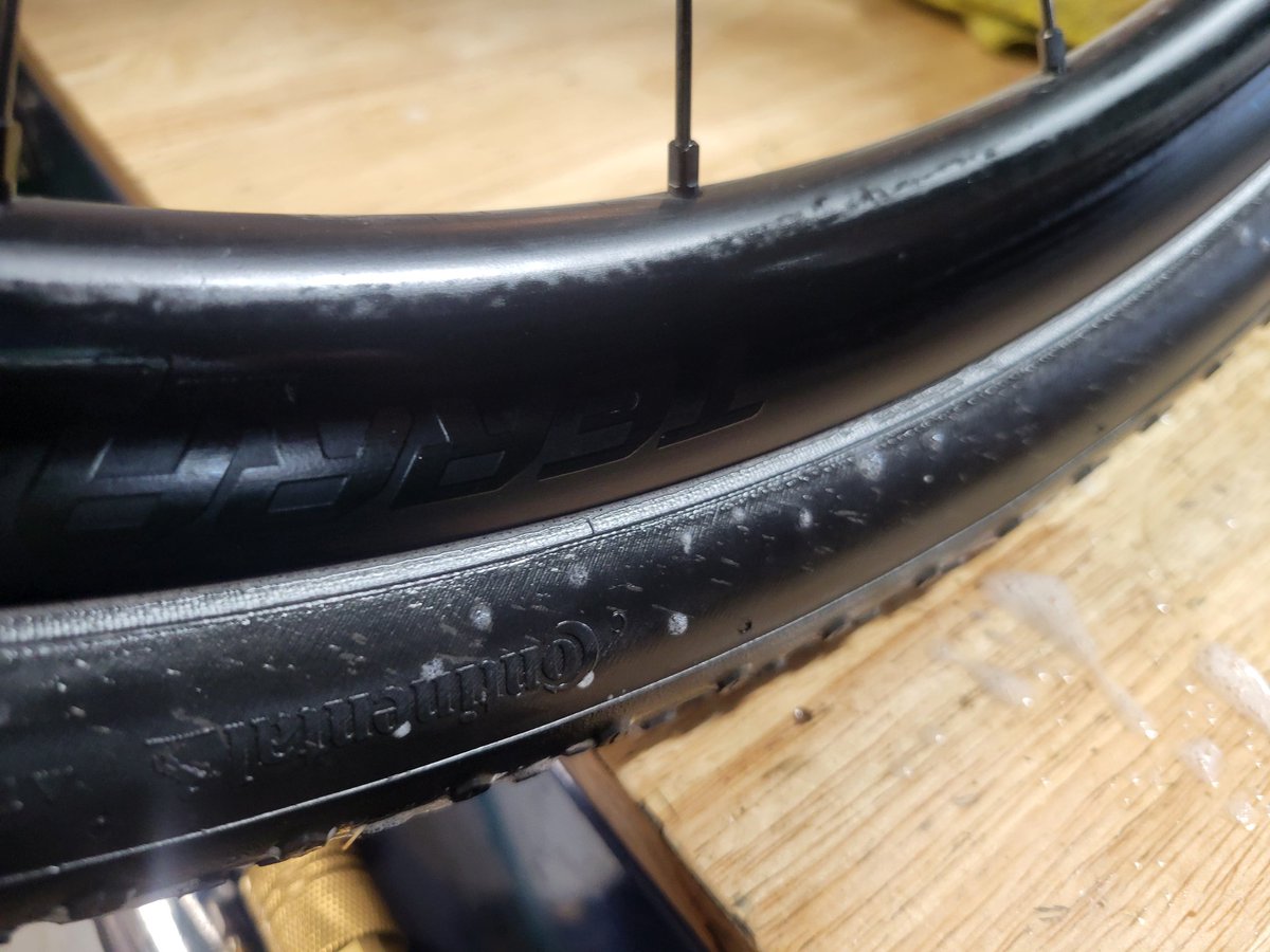 FpmBomb's tweet photo. @continentaltire I bought a pair of Terra Speed 700x45mm from Amazon. They are leaking air from the sidewalls.  I installed them tubeless with 4oz of Stan's but they leak so quickly that I can't ride them and I'm now outside the return window on Amazon. https://t.co/8YjHenofL5