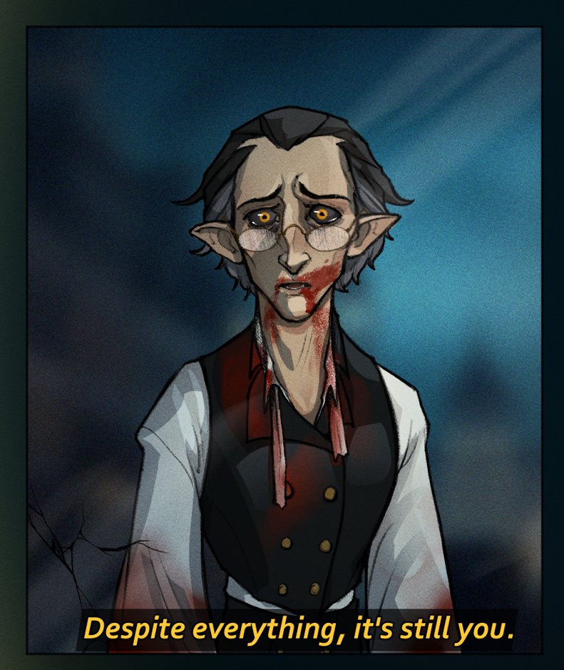 punto_png's tweet photo. Etienne dhampir reveal finally happened in D&amp;D tonight so I can finally share secret alt versions of these >:)
I love a messy eater vampire https://t.co/WpqjWAvxC4