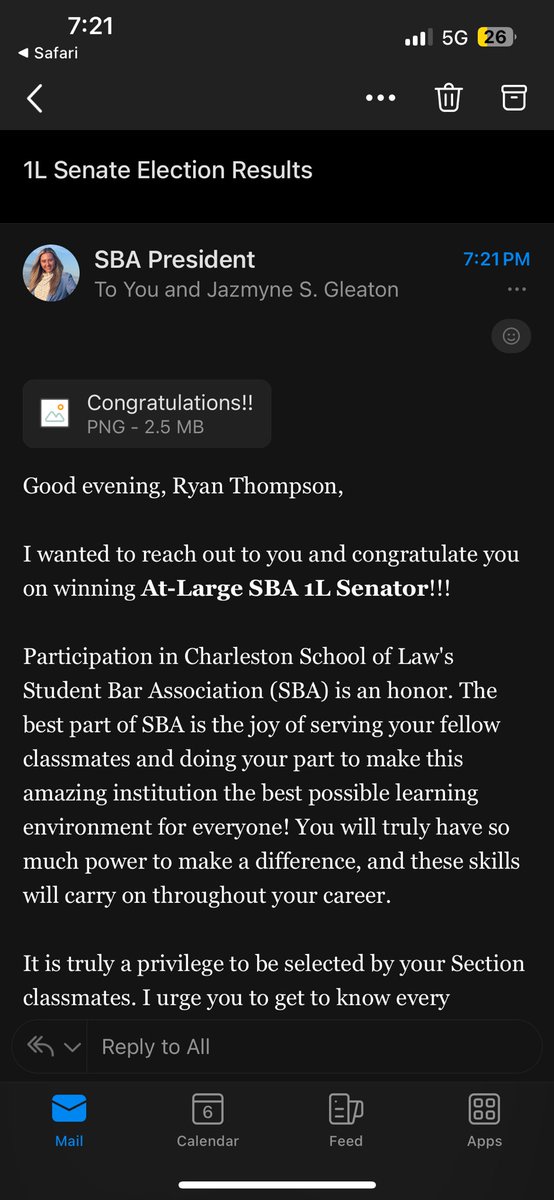 ThompsonForSC's tweet image. Words can’t describe how empowering this feels. I promise to make my 1L classmates proud. 🤍💚