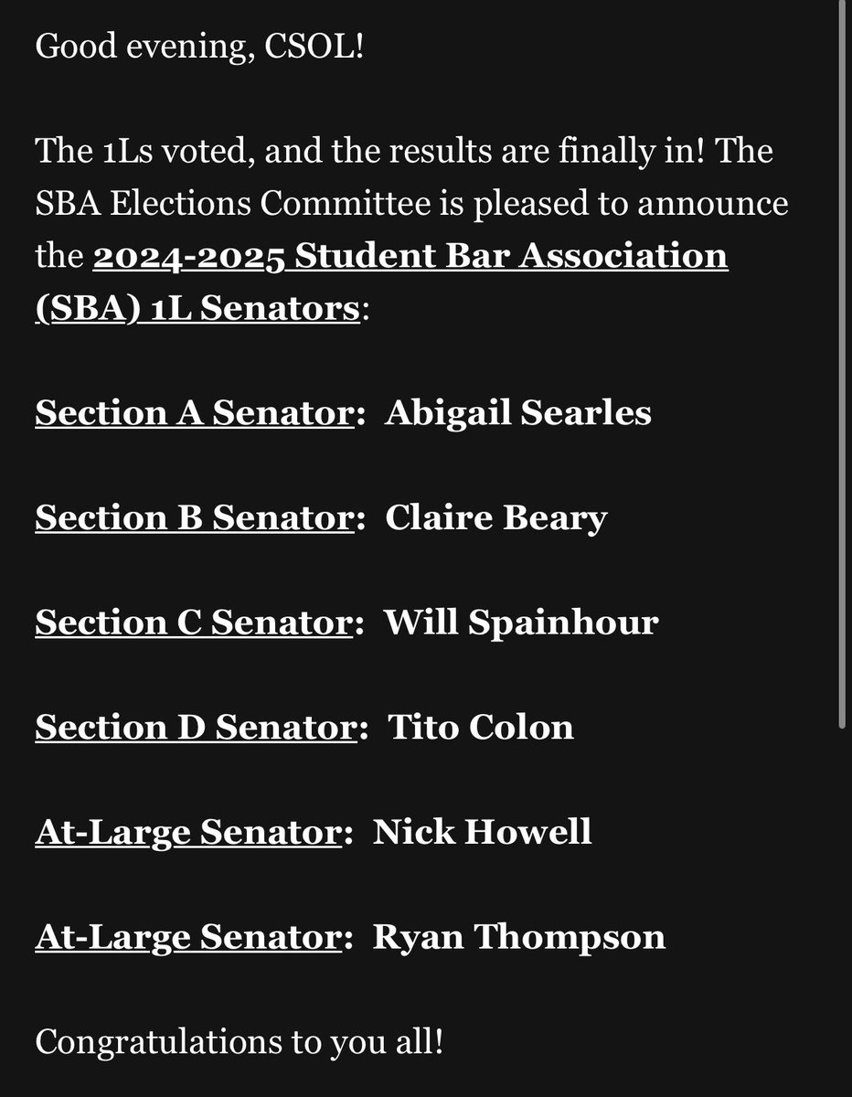 ThompsonForSC's tweet image. Words can’t describe how empowering this feels. I promise to make my 1L classmates proud. 🤍💚