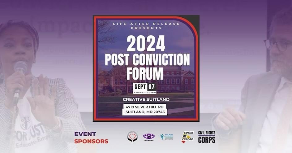 Tomorrow is the 2024 Post Conviction Forum, which will be held @ Creative Suitland! 

Why Attend? 
✅ Connect w/ legal experts and advocates
✅ Engage in powerful panel discussions
✅ Learn how to support justice and reform 

Link to Register : 

mobilize.us/lifeafterrelea…