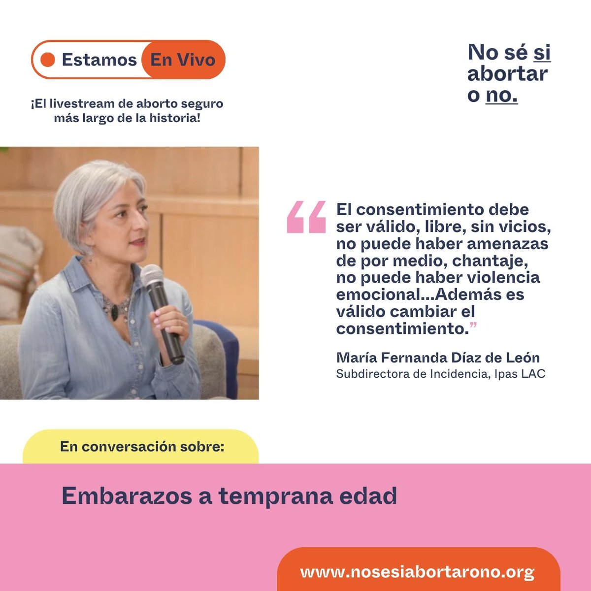 El embarazo a temprana edad es un tema que ronda sobre el #AccesoAlAbortoSeguro. Conéctate a nuestro LiveStream, envíanos tus preguntas y ten la mayor información sobre el #Aborto ➡️️nosesiabortarono.org #NoSeSiAbortaroNo