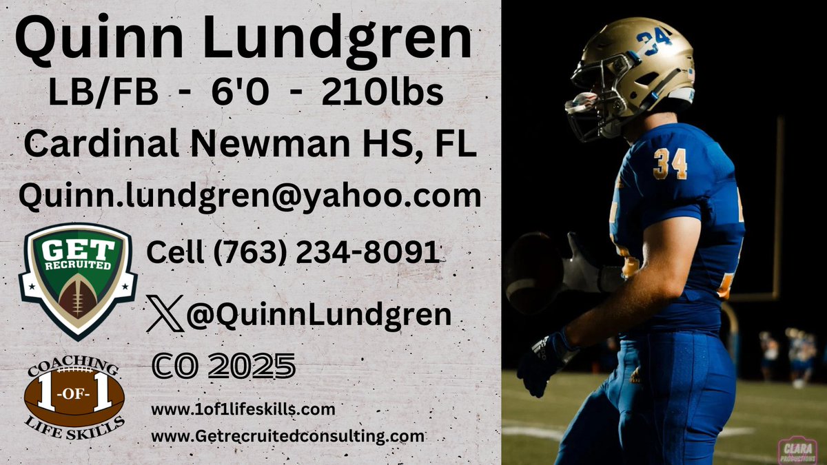 Get Recruited (@get__recruited) on Twitter photo Quinn Lundgren - CO 2025 - LB/FB - 6'0, 210lbs - 4.1 GPA - Athletic, physical, explosive, good blitzer. Cardinal Newman HS, FL - Profile: getrecruitedconsulting.com/recruit/quinn-… <a href="/QuinnLundgren/">Quinn Lundgren</a> @1of1lifeskills <a href="/MSUEaglesFB/">Morehead State Football</a> <a href="/BlueHoseFB/">PC Football</a> <a href="/STU_Football/">STU Football</a> <a href="/StetsonFootball/">Stetson Football</a> <a href="/valpoufootball/">Valpo Football</a> #college Quinn Lundgren - CO 2025 - LB/FB - 6'0, 210lbs - 4.1 GPA - Athletic, physical, explosive, good blitzer. Cardinal Newman HS, FL - Profile: getrecruitedconsulting.com/recruit/quinn-… <a href="/QuinnLundgren/">Quinn Lundgren</a> @1of1lifeskills <a href="/MSUEaglesFB/">Morehead State Football</a> <a href="/BlueHoseFB/">PC Football</a> <a href="/STU_Football/">STU Football</a> <a href="/StetsonFootball/">Stetson Football</a> <a href="/valpoufootball/">Valpo Football</a> #college
