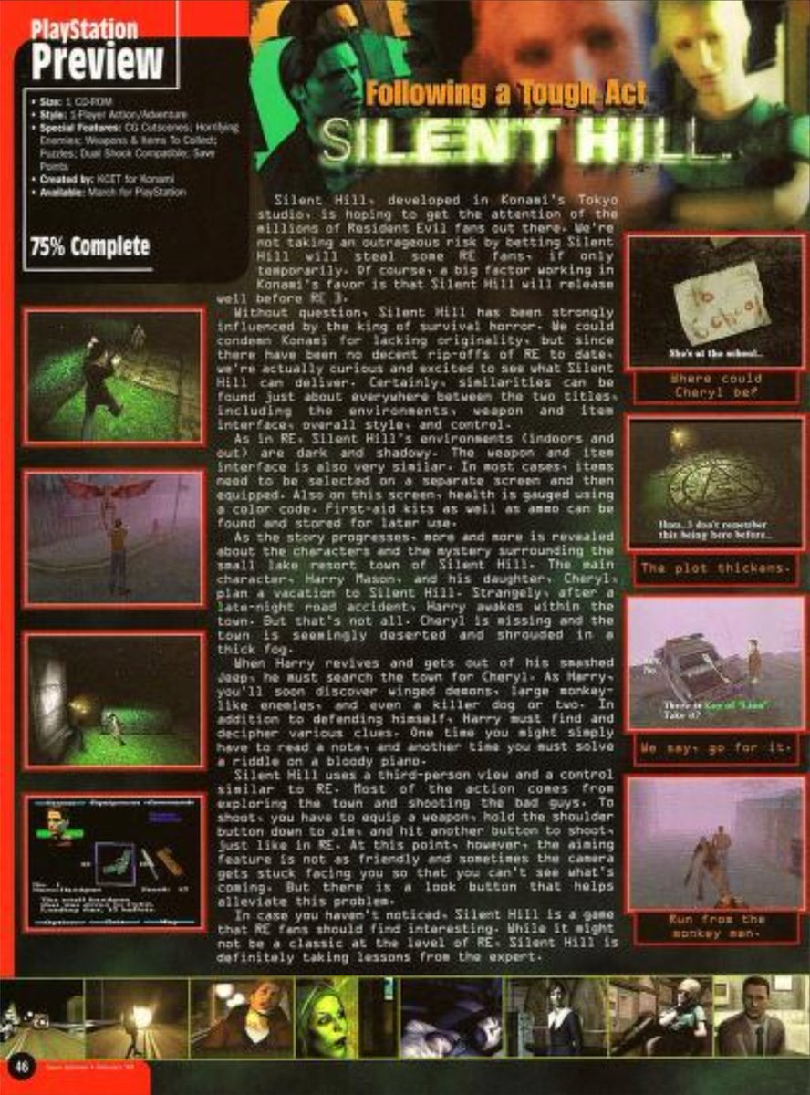DarkForestMedia's tweet photo. #SILENTHILL  Preview - Game Informer Issue - February 1999
#RETROGAMING #survivalhorror https://t.co/QlkLMN8TZg
